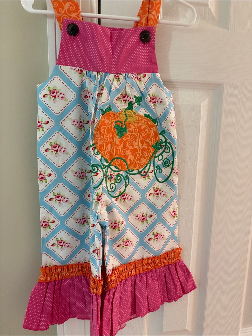 Girls' Pumpkin Patch Ruffle Overalls - Pink, Orange & Blue